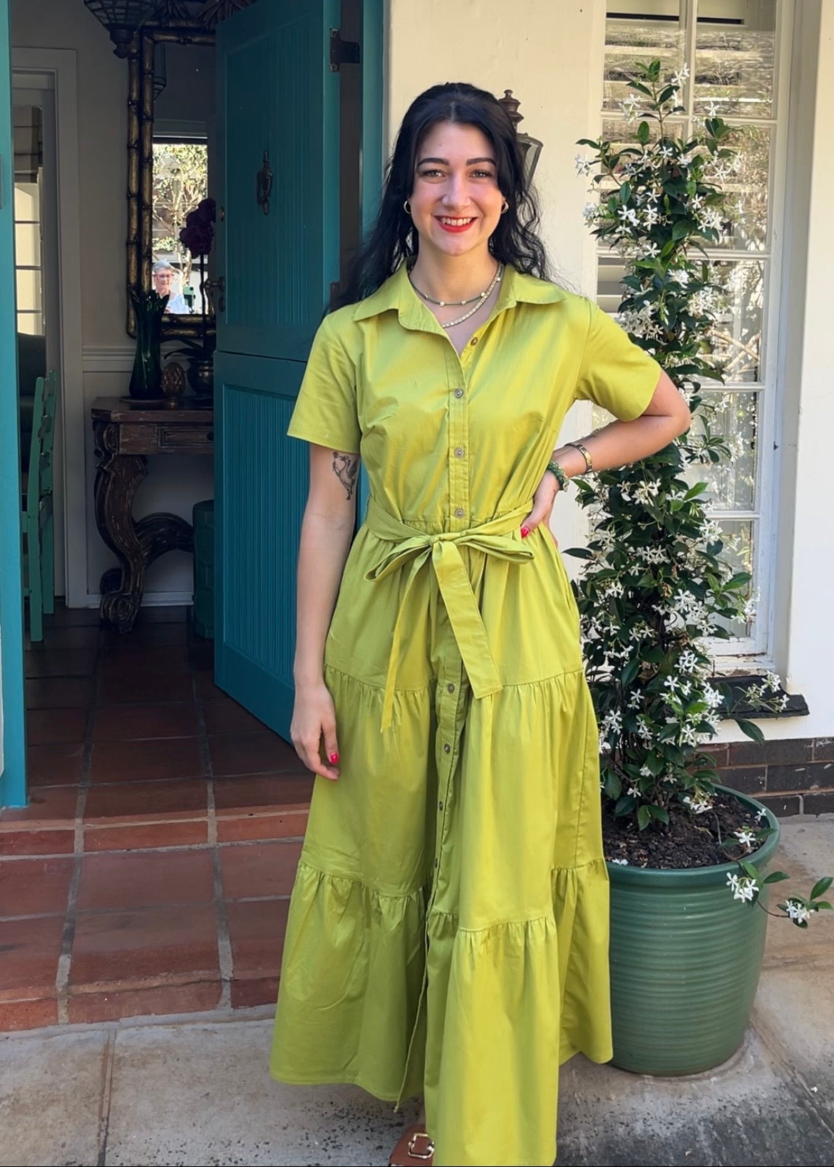Camellia Dress- Chartreuse