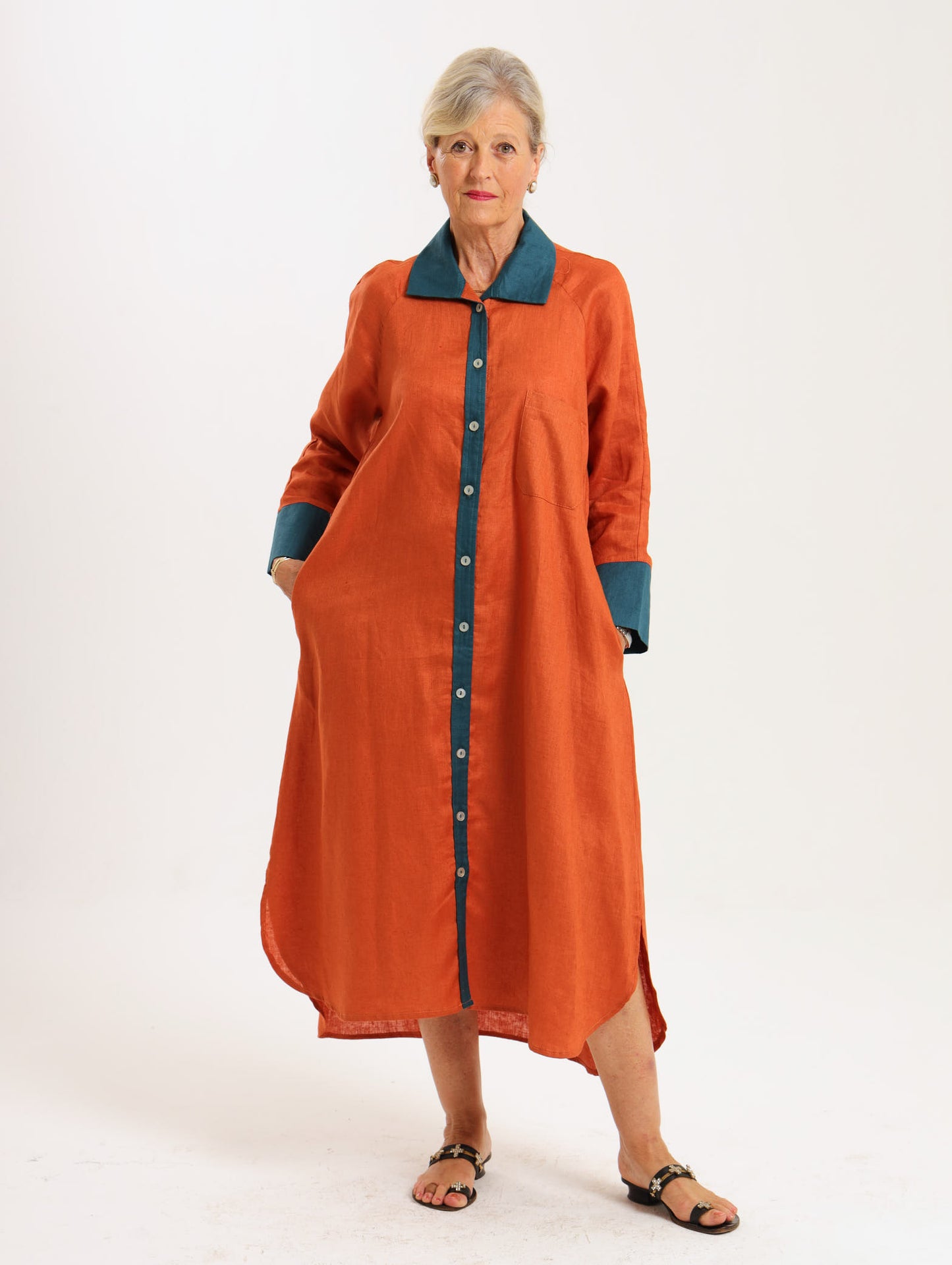River Indigo Dress- Contrast Terracotta