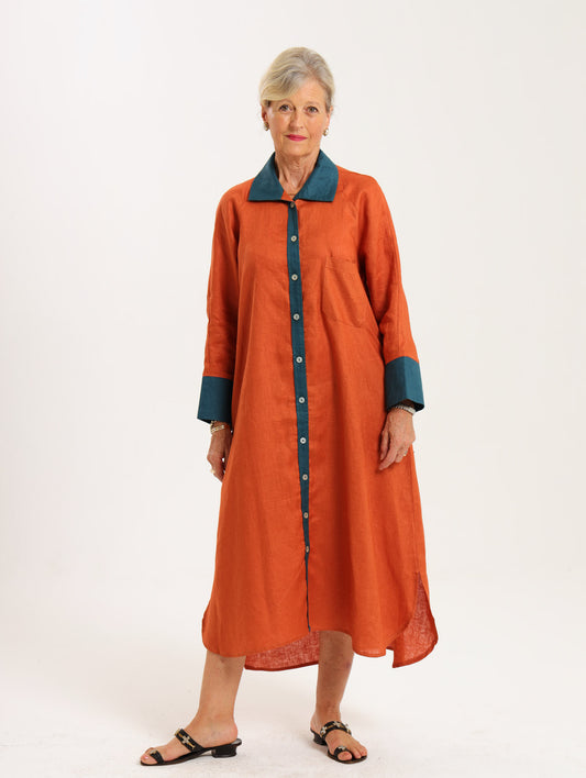 River Indigo Dress- Contrast Terracotta