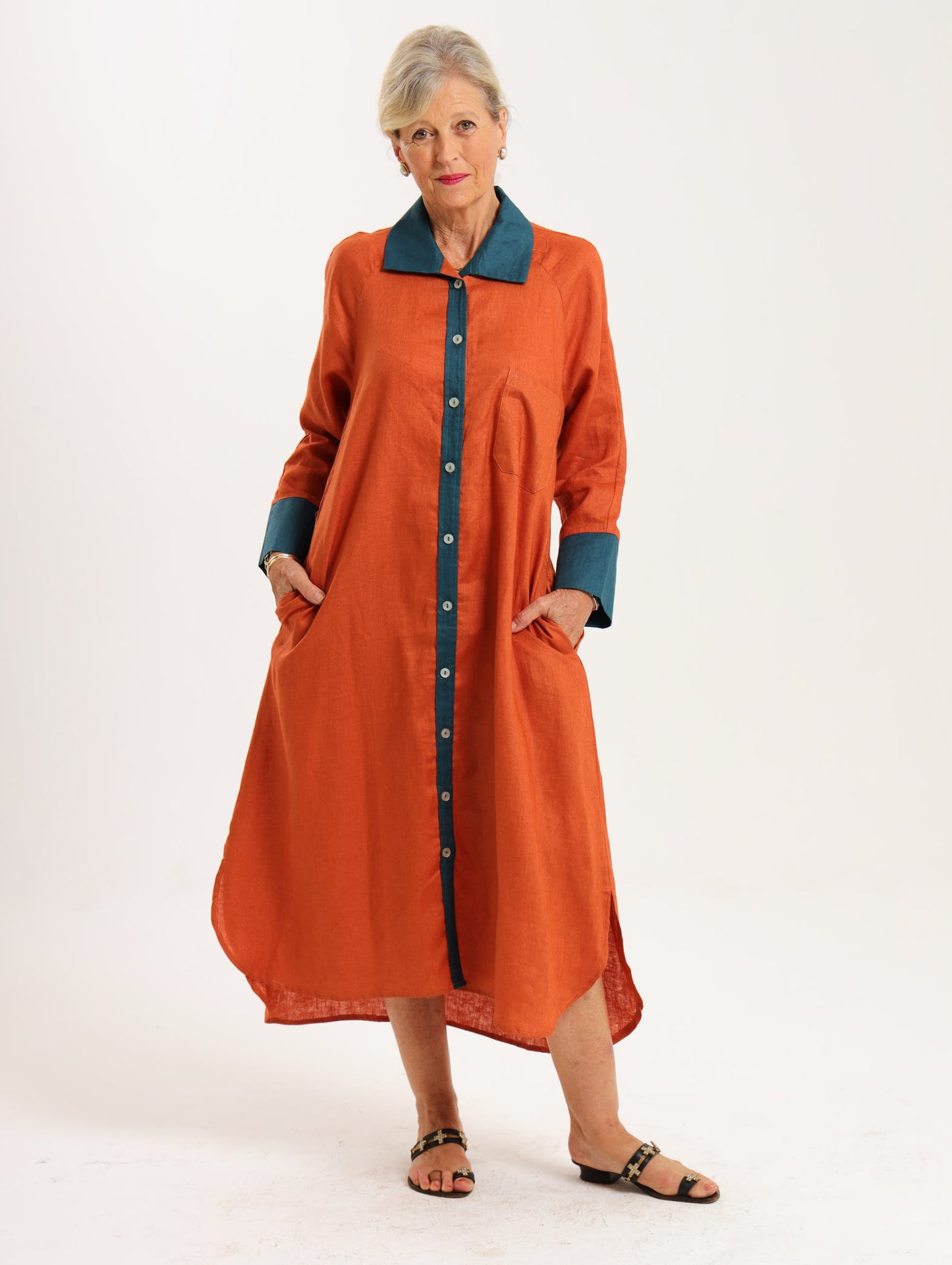 River Indigo Dress- Contrast Terracotta