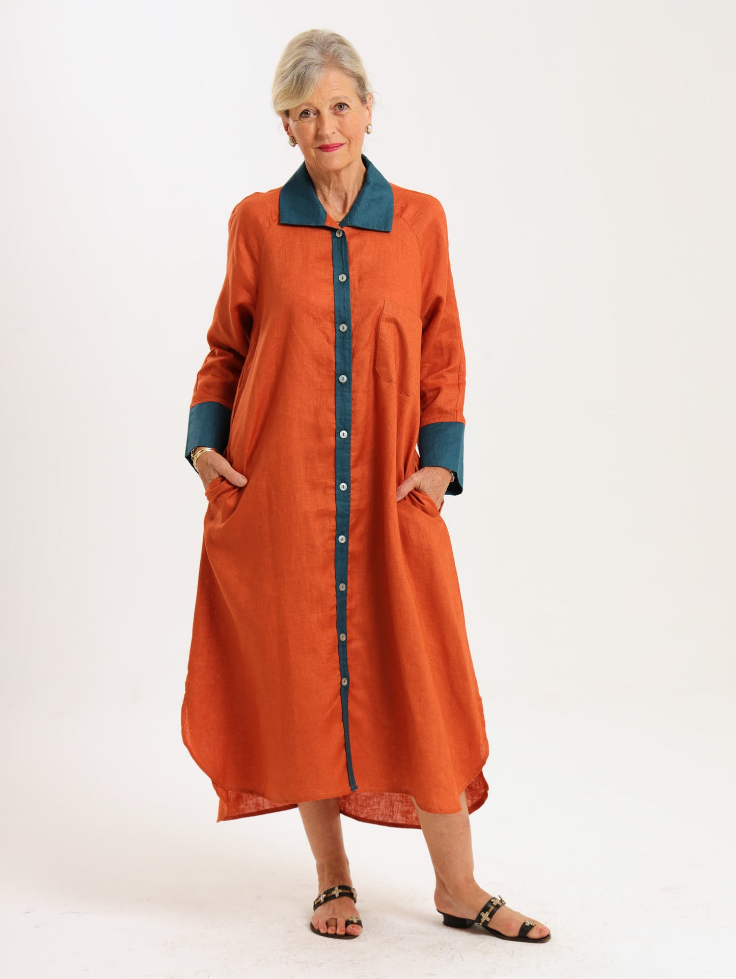 River Indigo Dress- Contrast Terracotta