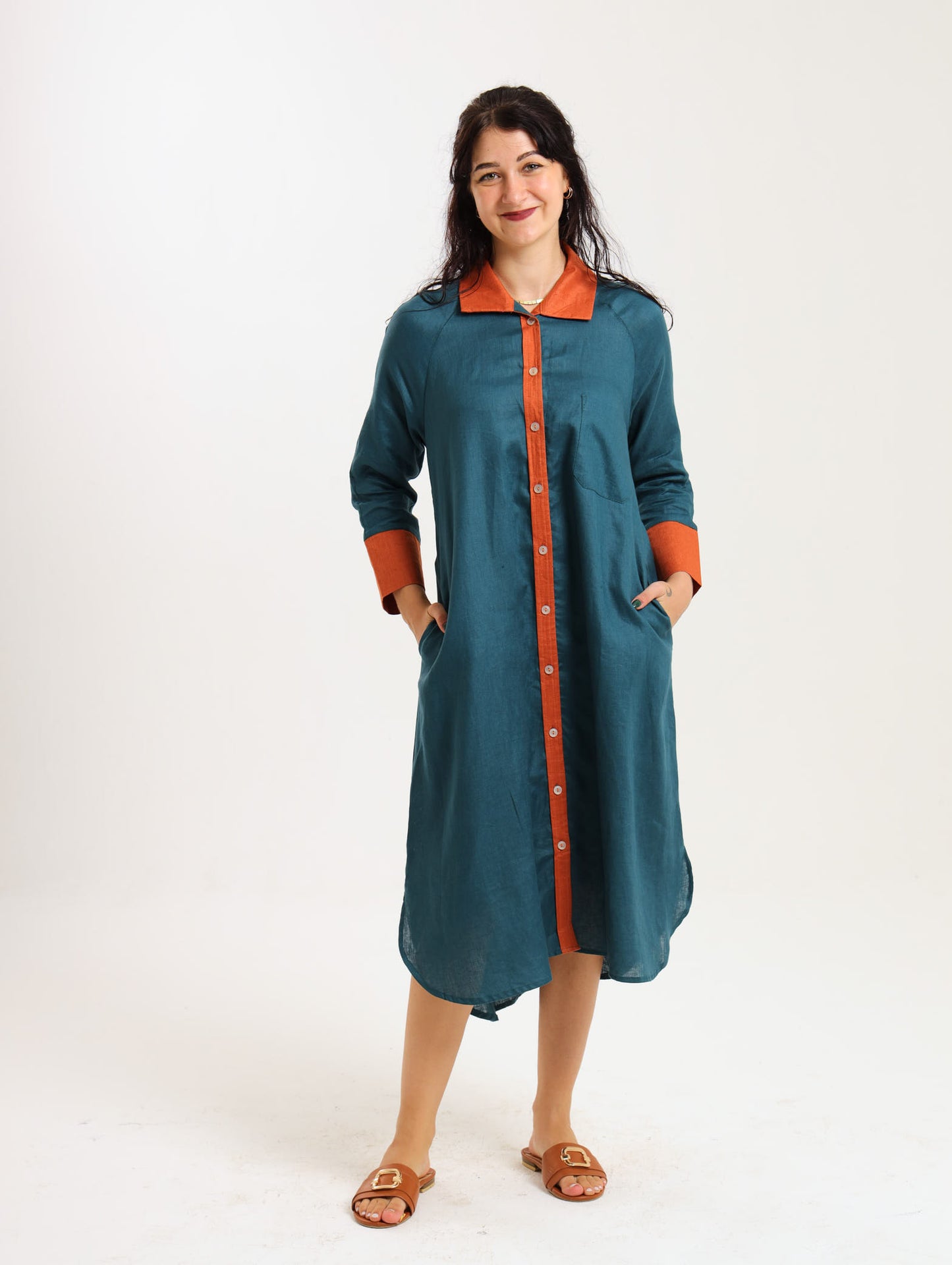 River Indigo Dress- Contrast Teal