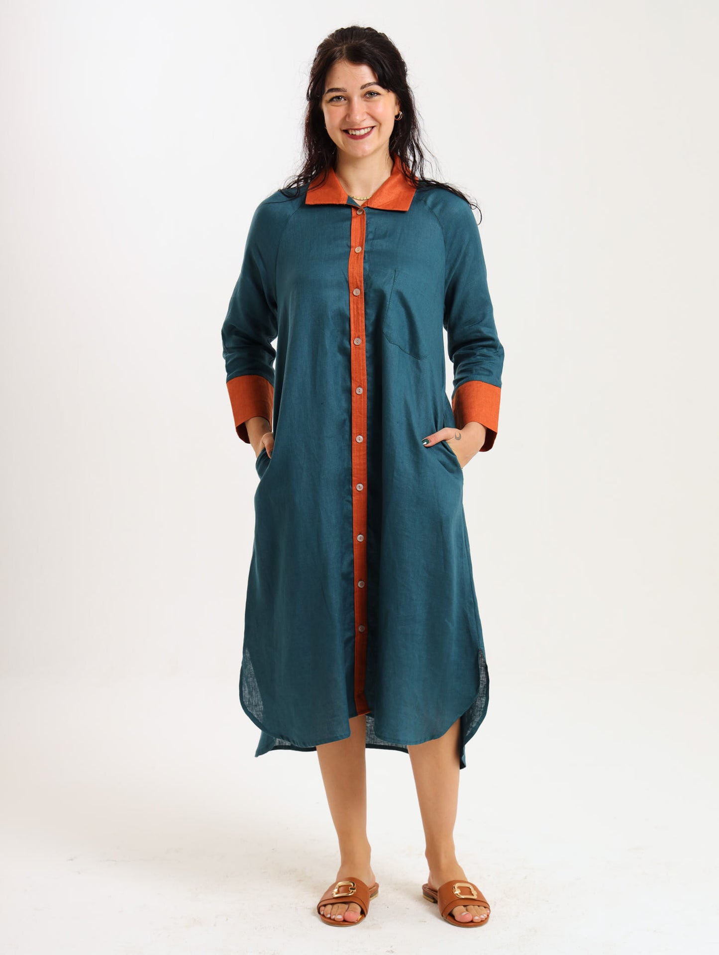River Indigo Dress- Contrast Teal