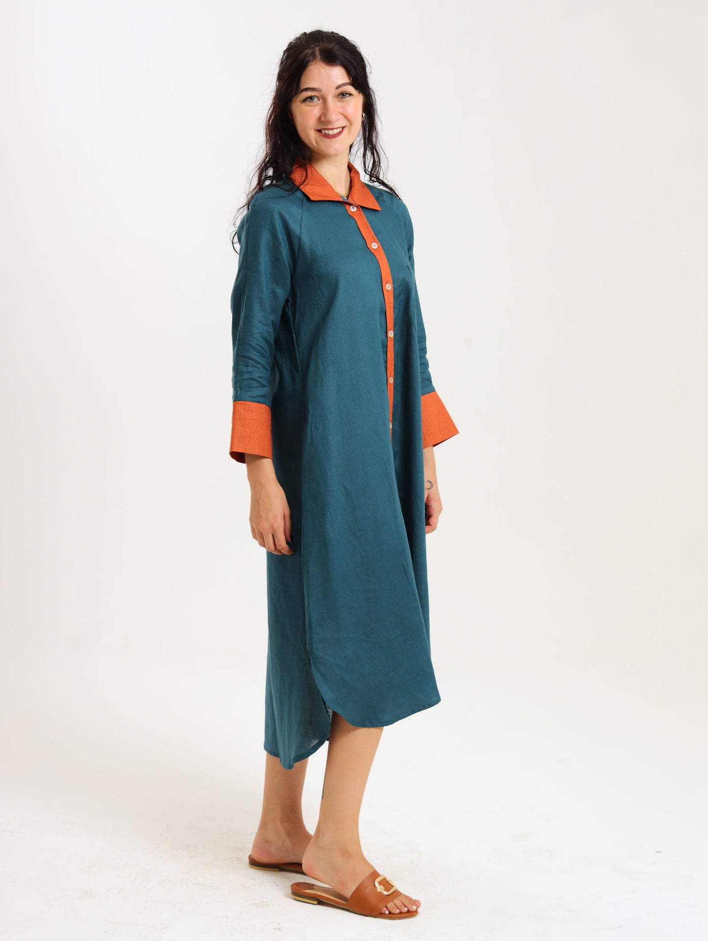 River Indigo Dress- Contrast Teal