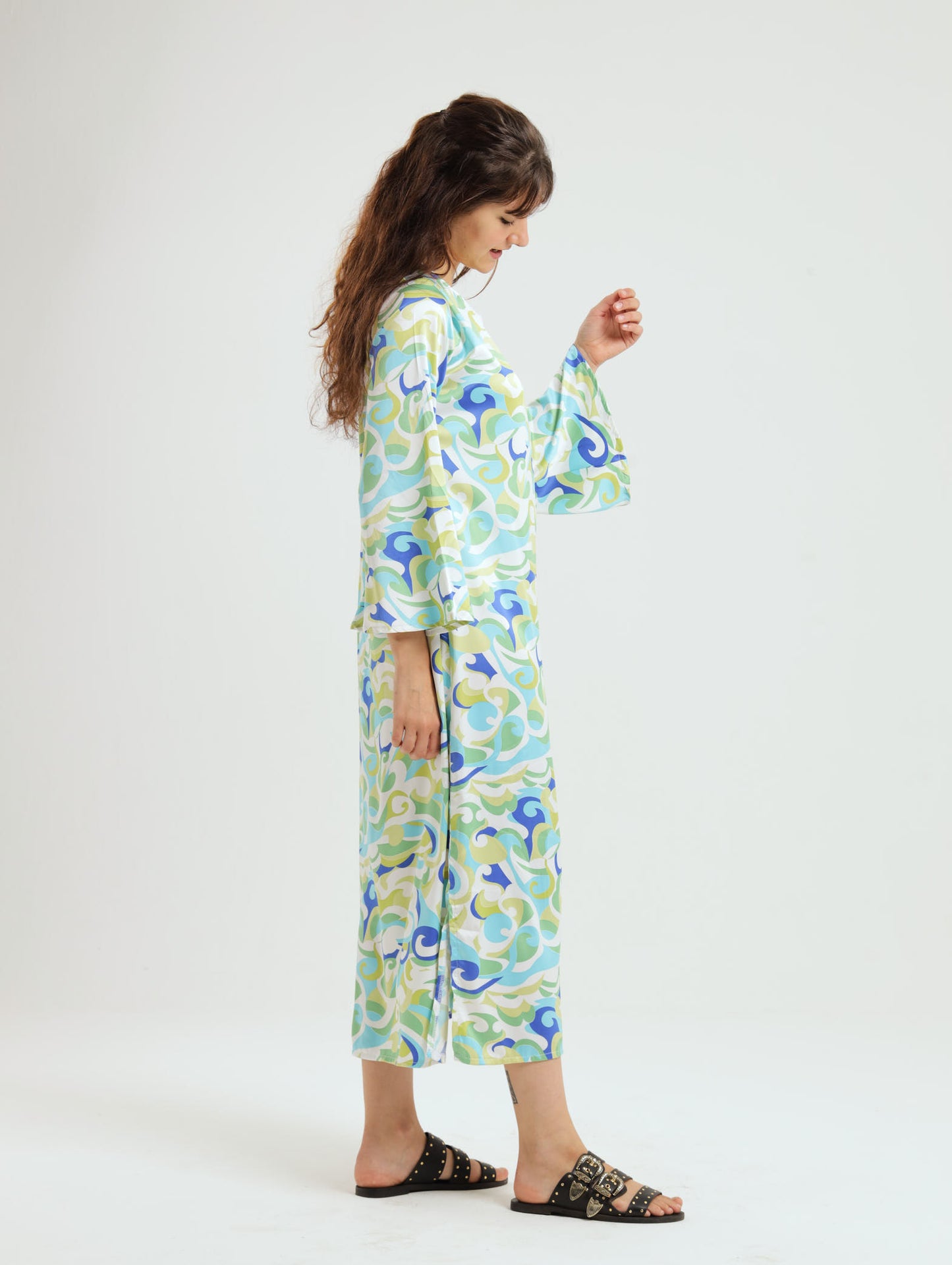 Wattle Kaftan- Green Swirl