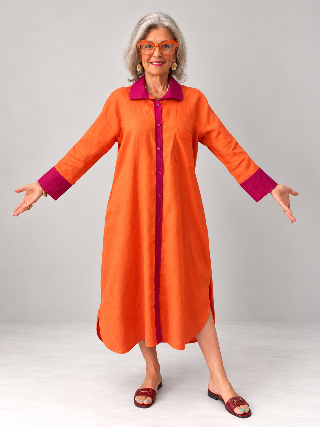River Indigo Dress- Contrast Orange