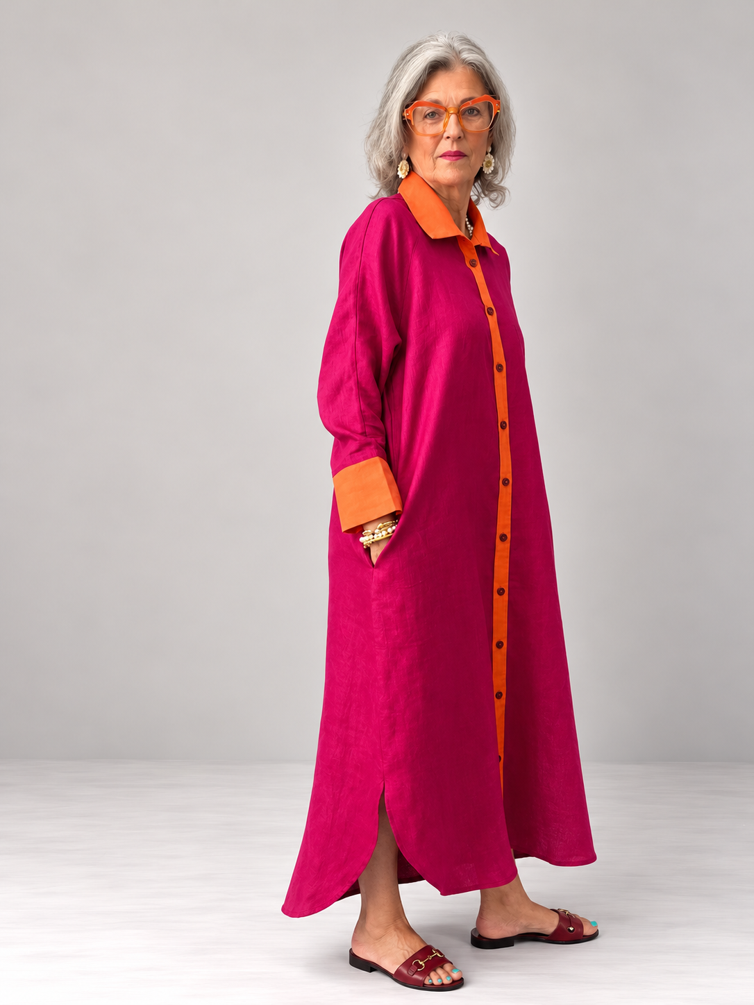 River Indigo Dress- Contrast Pink