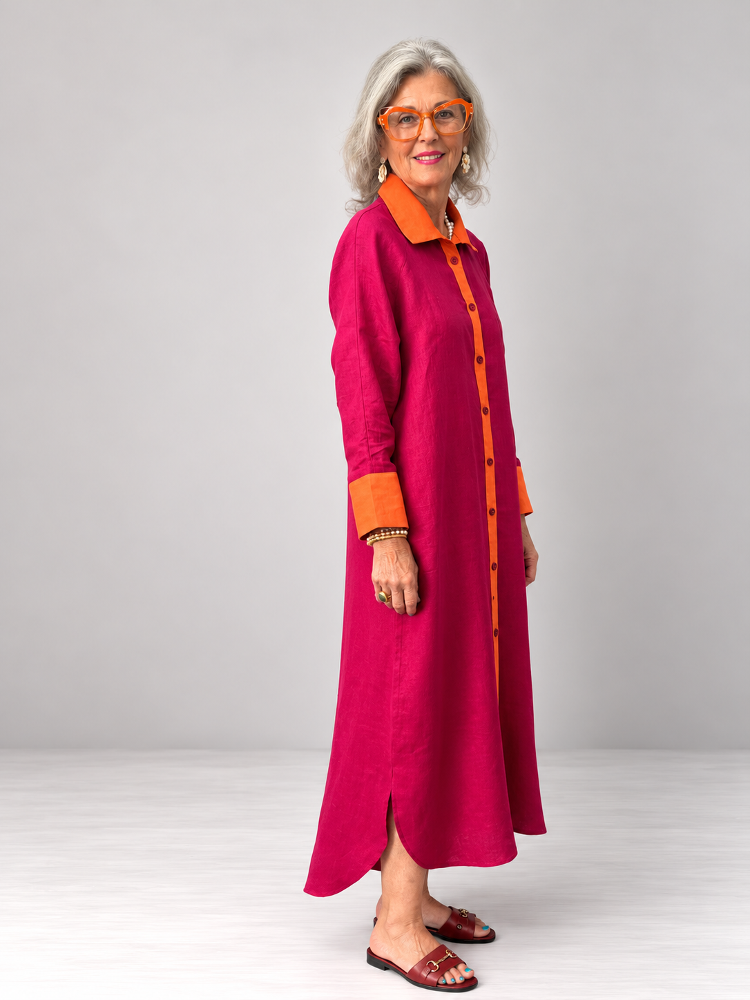River Indigo Dress- Contrast Pink