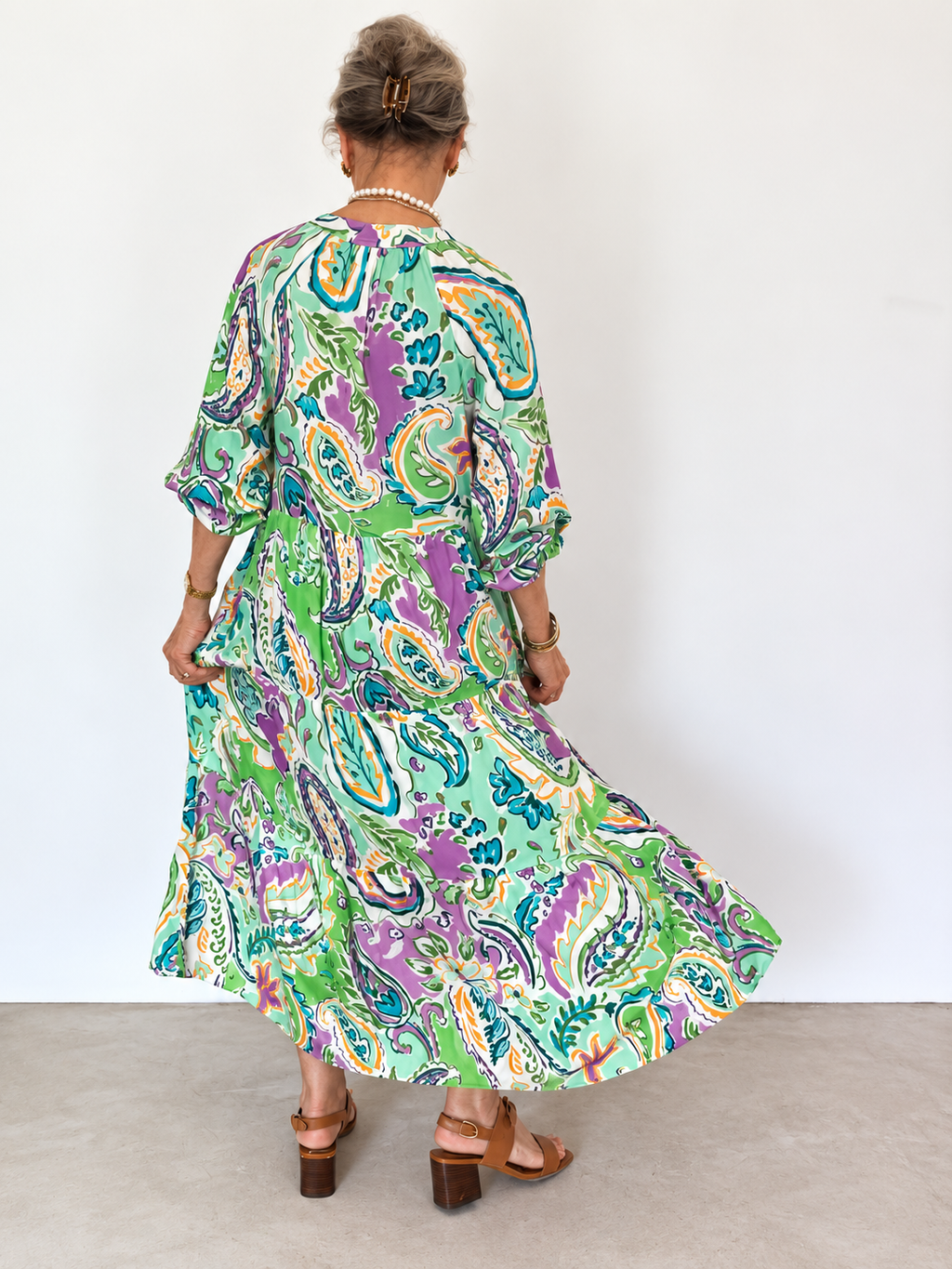 Poppy Dress- Green Paisley