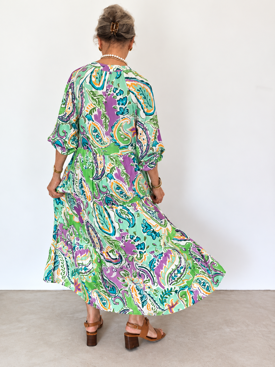 Poppy Dress- Green Paisley