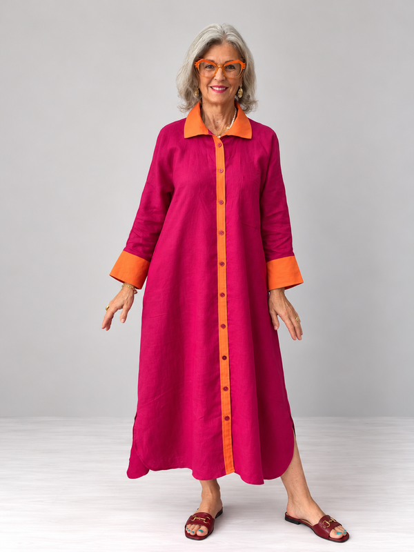 River Indigo Dress- Contrast Pink