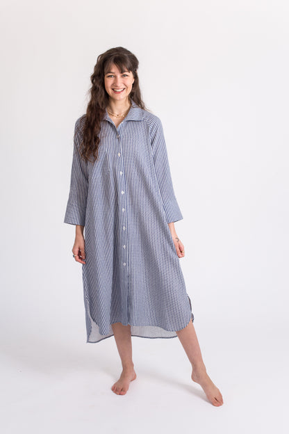 River Indigo Dress- Navy Stripe