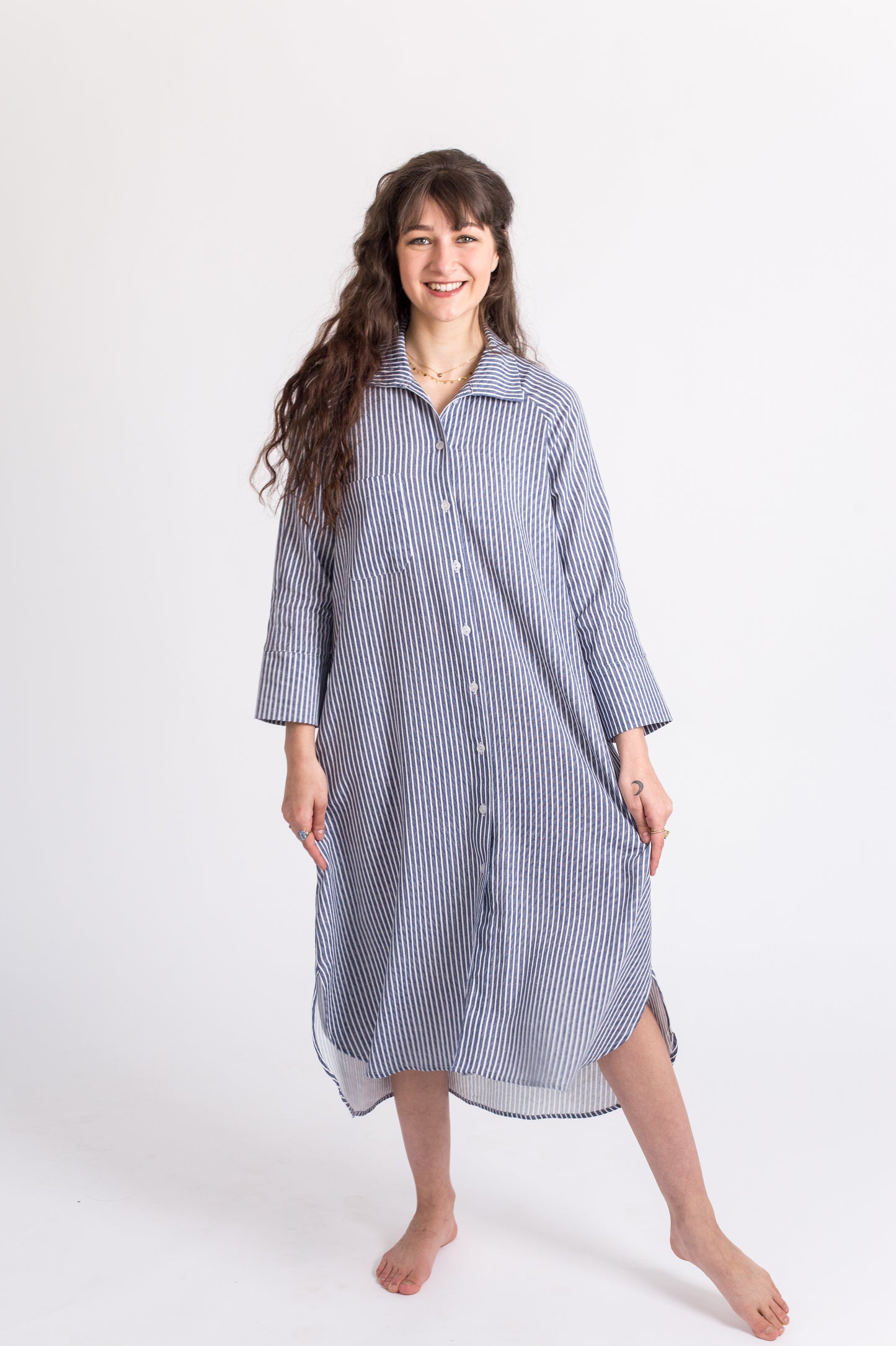 River Indigo Dress- Navy Stripe