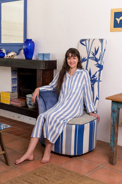 River Indigo Dress- Blue Stripe