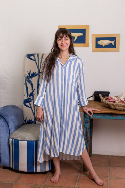 River Indigo Dress- Blue Stripe