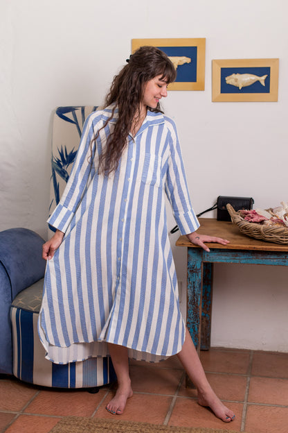 River Indigo Dress- Blue Stripe