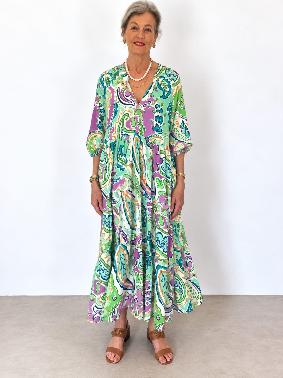 Poppy Dress- Green Paisley