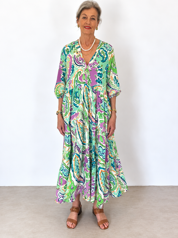 Poppy Dress- Green Paisley