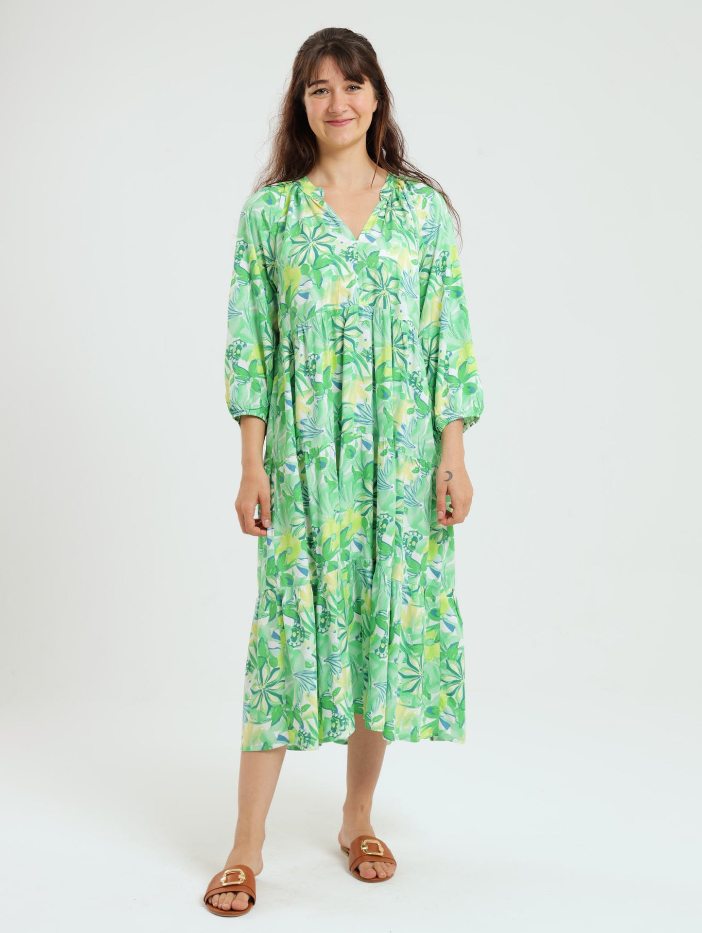 Poppy Dress: Green Floral