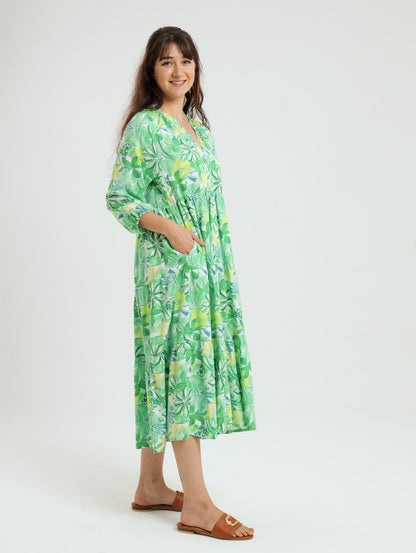 Poppy Dress: Green Floral