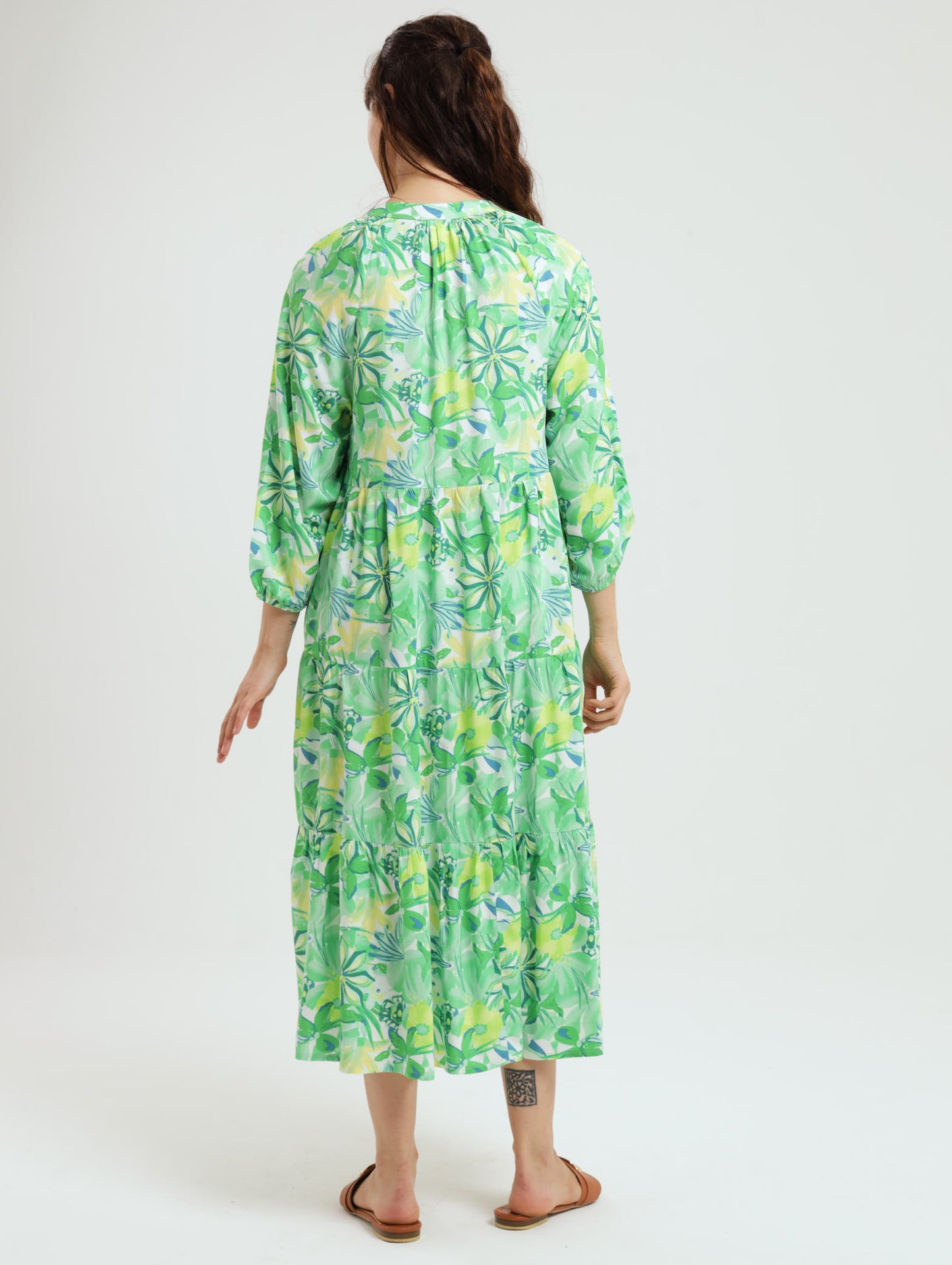 Poppy Dress: Green Floral