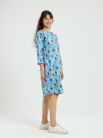 Bamboo Tunic: Blue Ikat