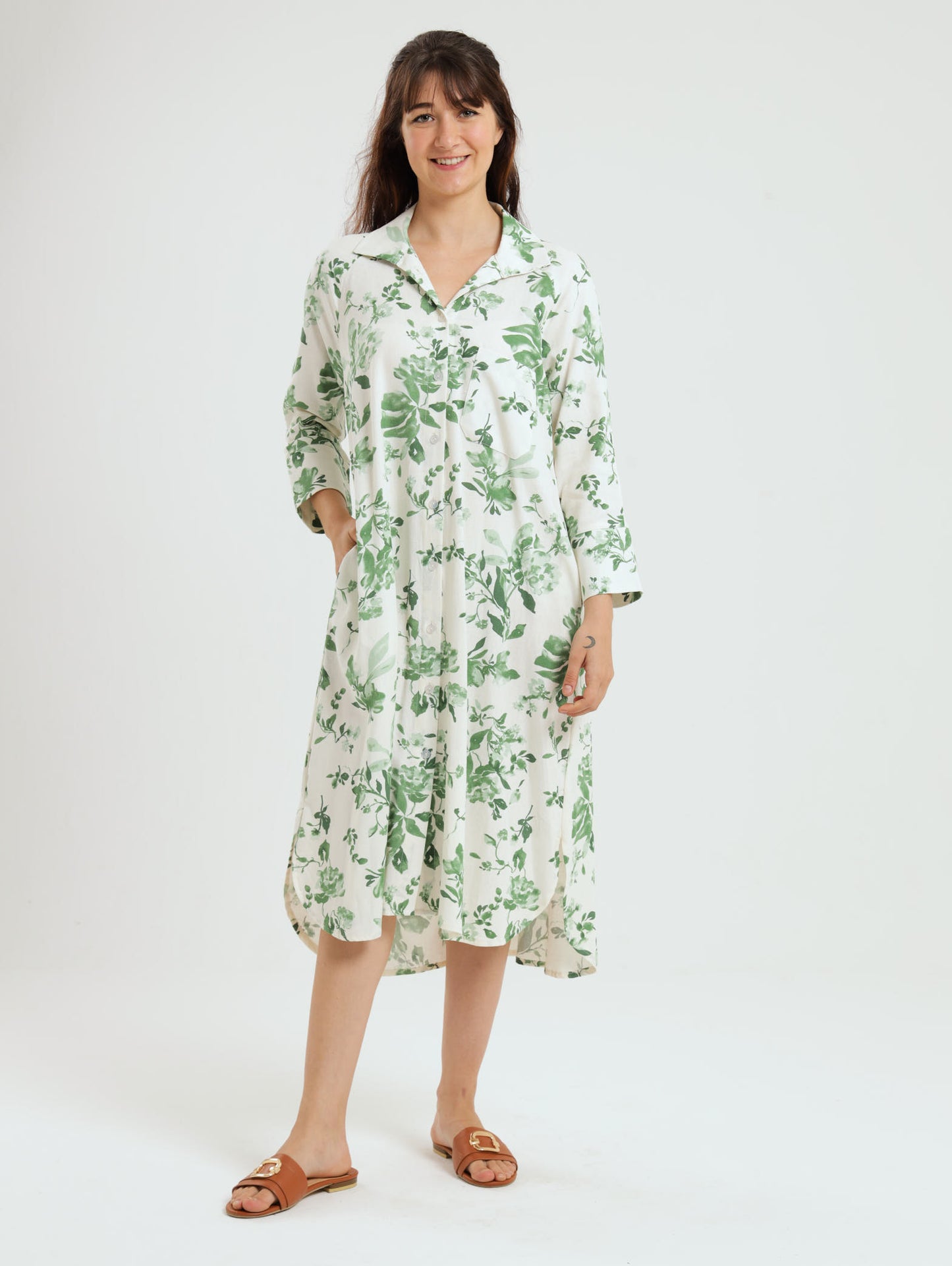 River Indigo Dress- Green Floral