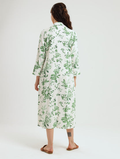 River Indigo Dress- Green Floral