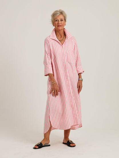 River Indigo Dress- Pink Stripe