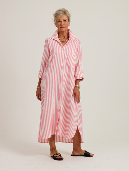 River Indigo Dress- Pink Stripe