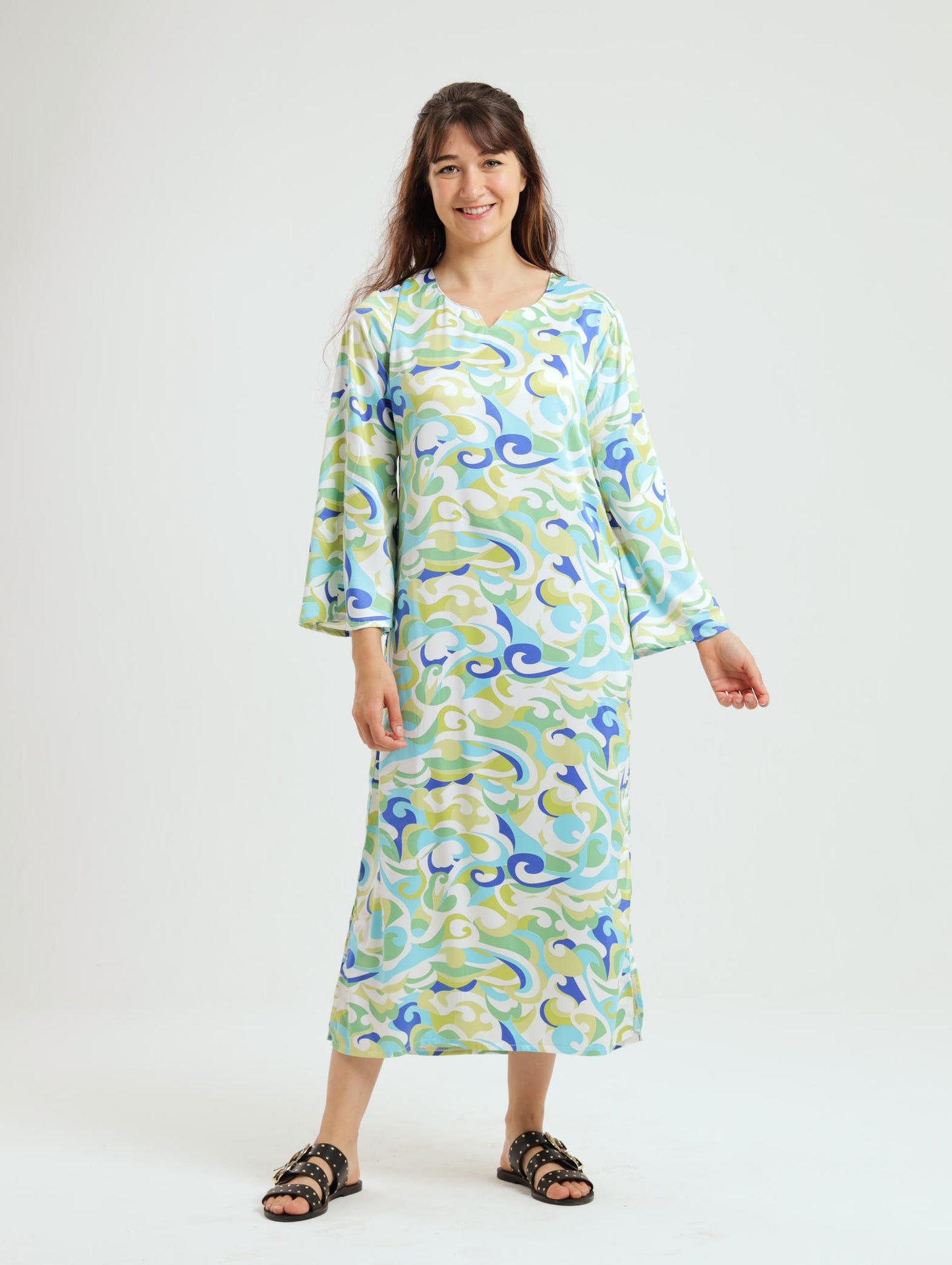 Wattle Kaftan: Green Swirl