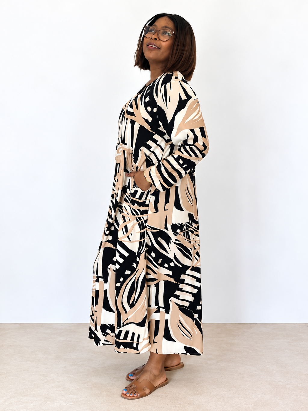 Aloe Dress- Black & Beige