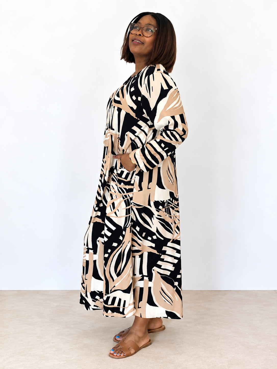 Aloe Dress- Black & Beige