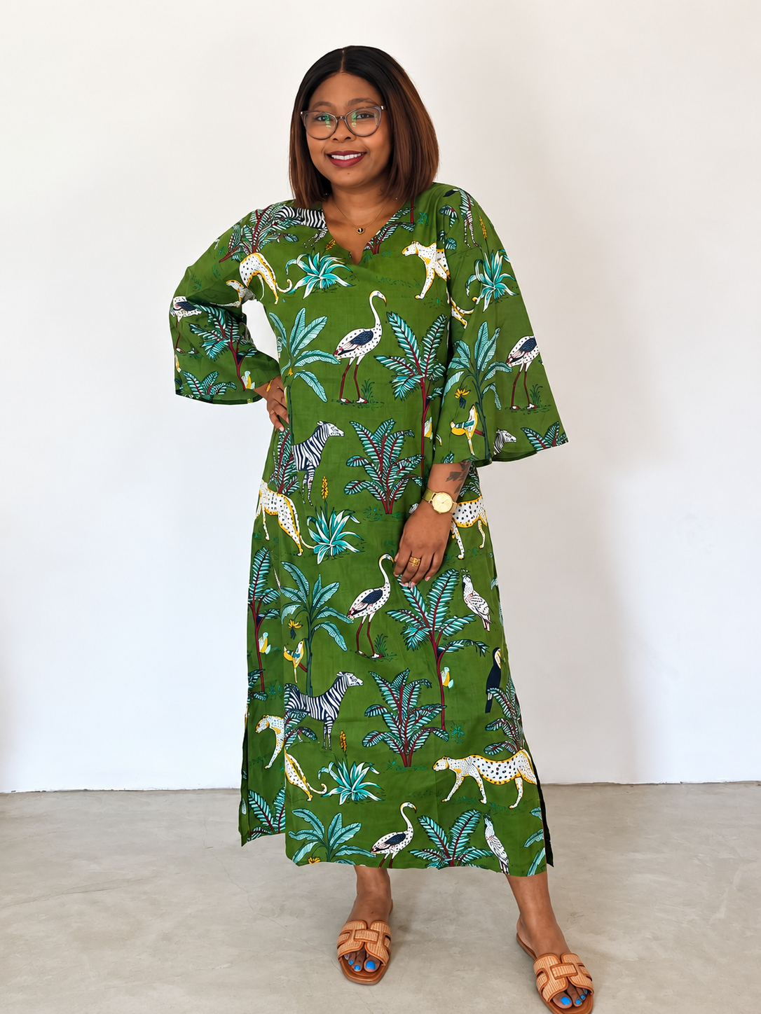 Wattle Kaftan- Green Tiger