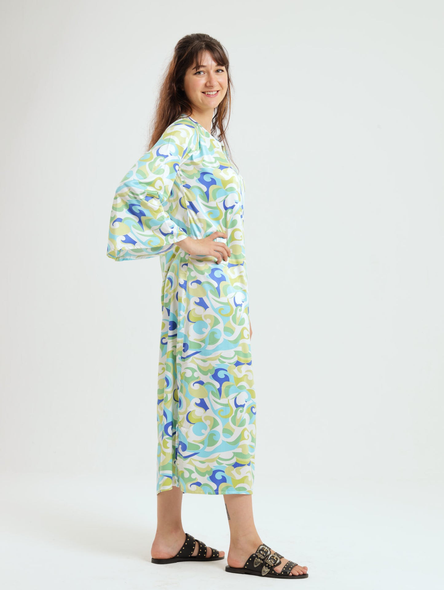 Wattle Kaftan: Green Swirl