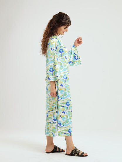 Wattle Kaftan: Green Swirl