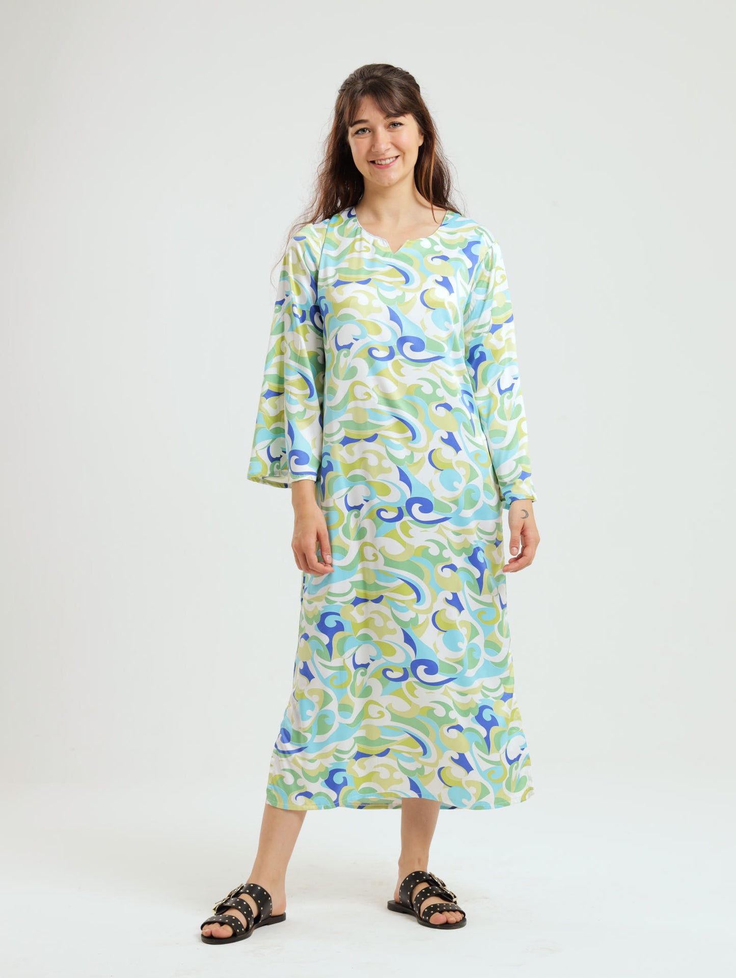 Wattle Kaftan: Green Swirl