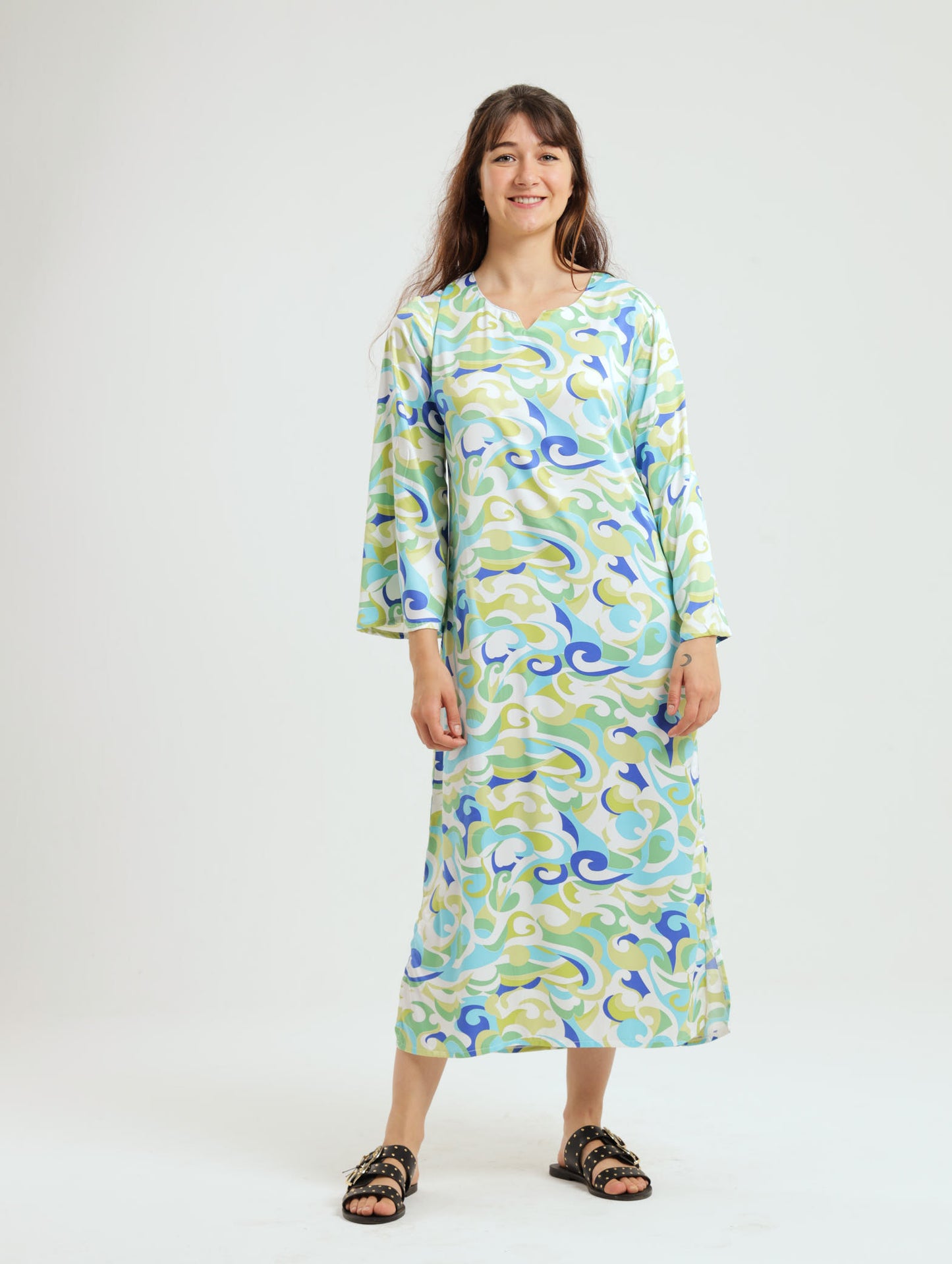 Wattle Kaftan: Green Swirl